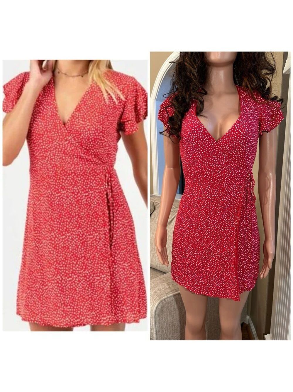 Silk blend Red Polka Dot Wrap Dress